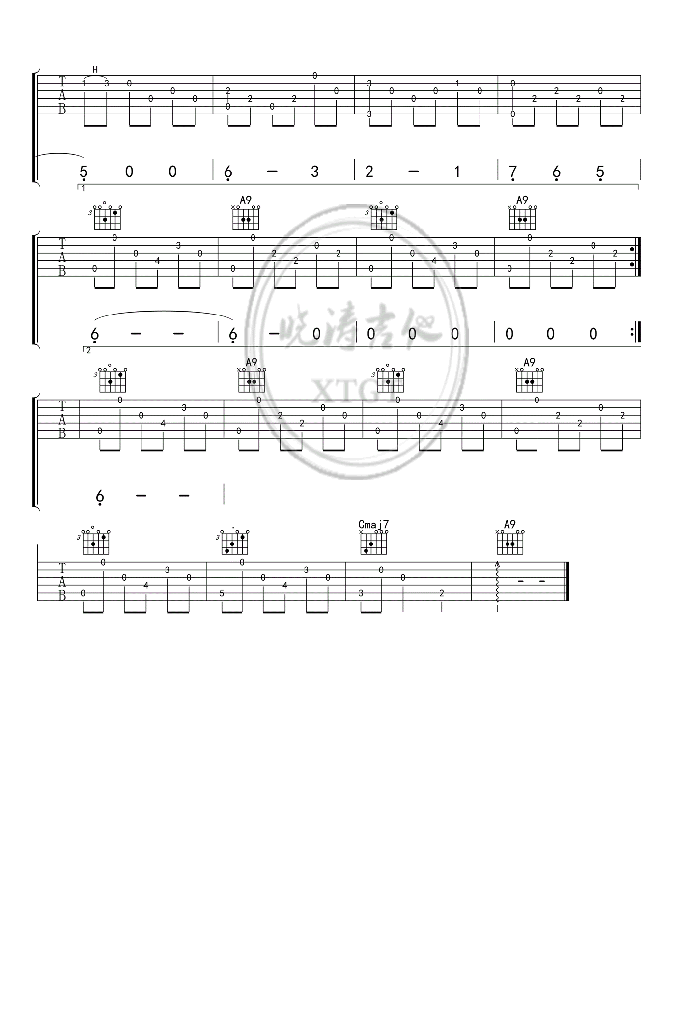 斯卡保罗集市吉他谱-指弹谱六线谱原版-C调高清谱吉他教学视频示范
