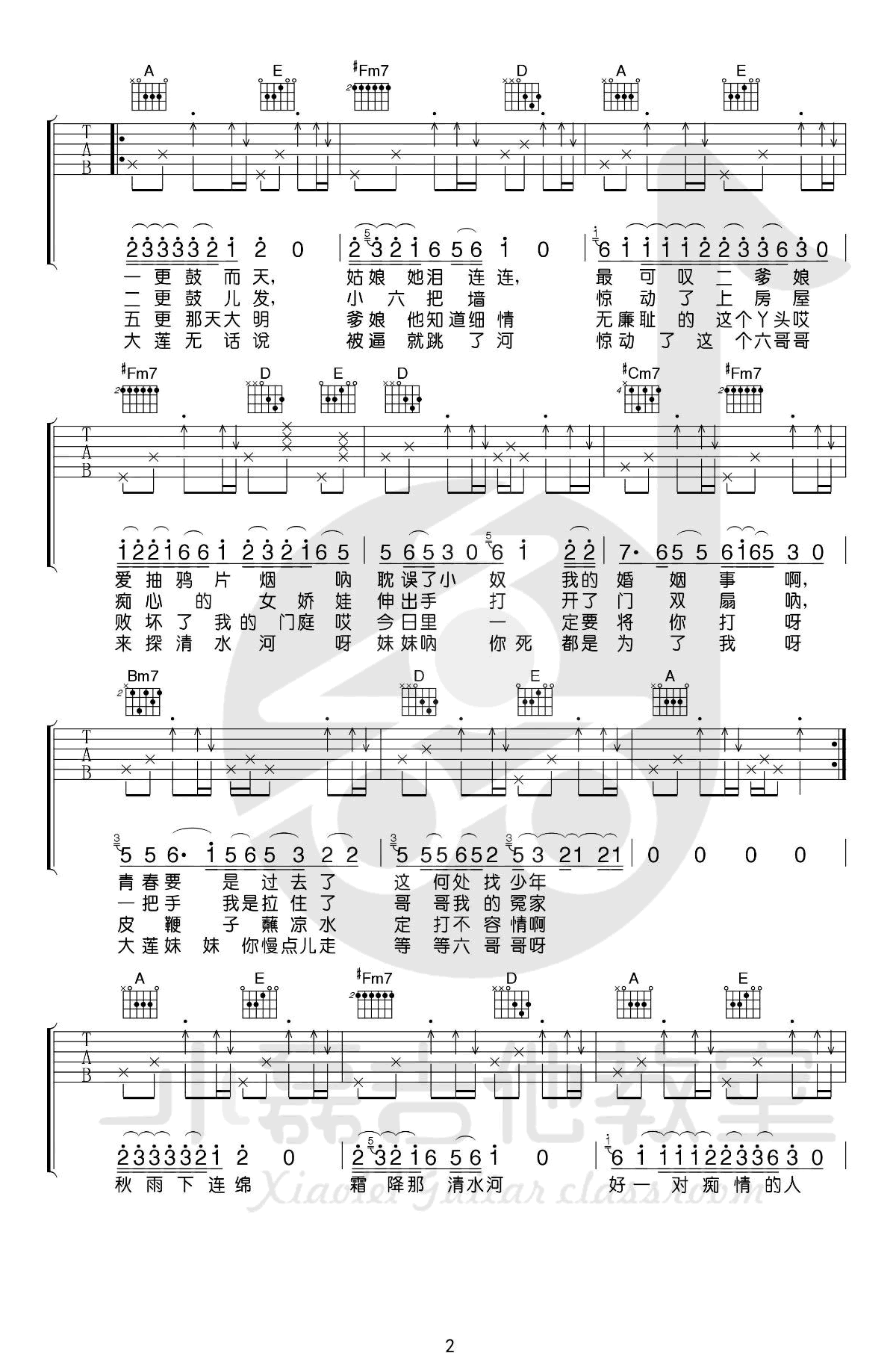 张云雷/晓月老板探清水河吉他谱