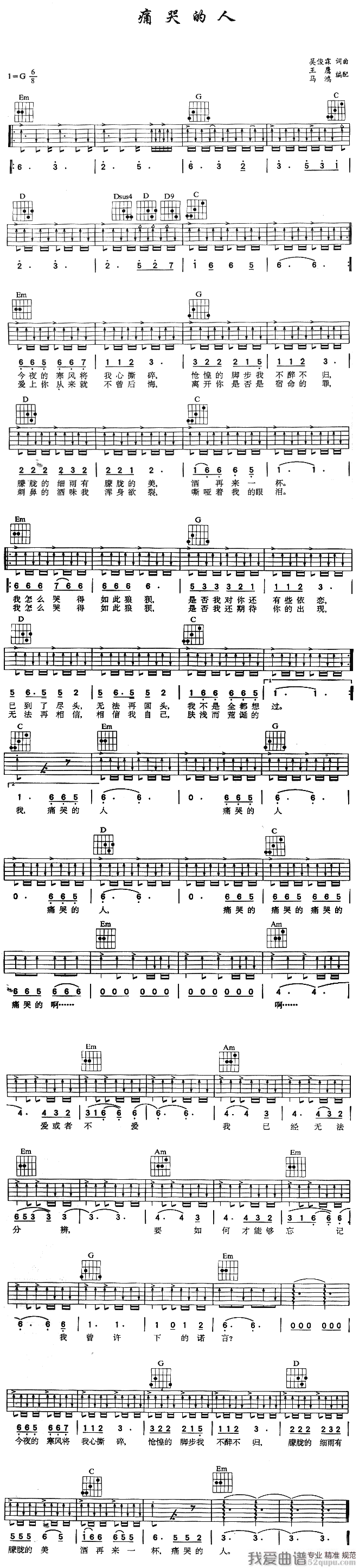 痛哭的人吉他谱-伍佰六线谱原版-完整高清简单图片谱