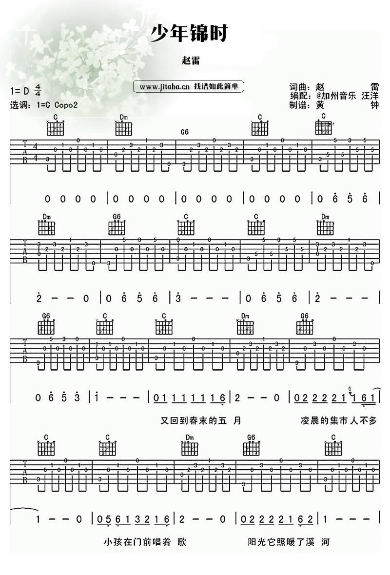 少年锦时吉他谱-赵雷六线谱原版-吉他谱吉他简单图片谱