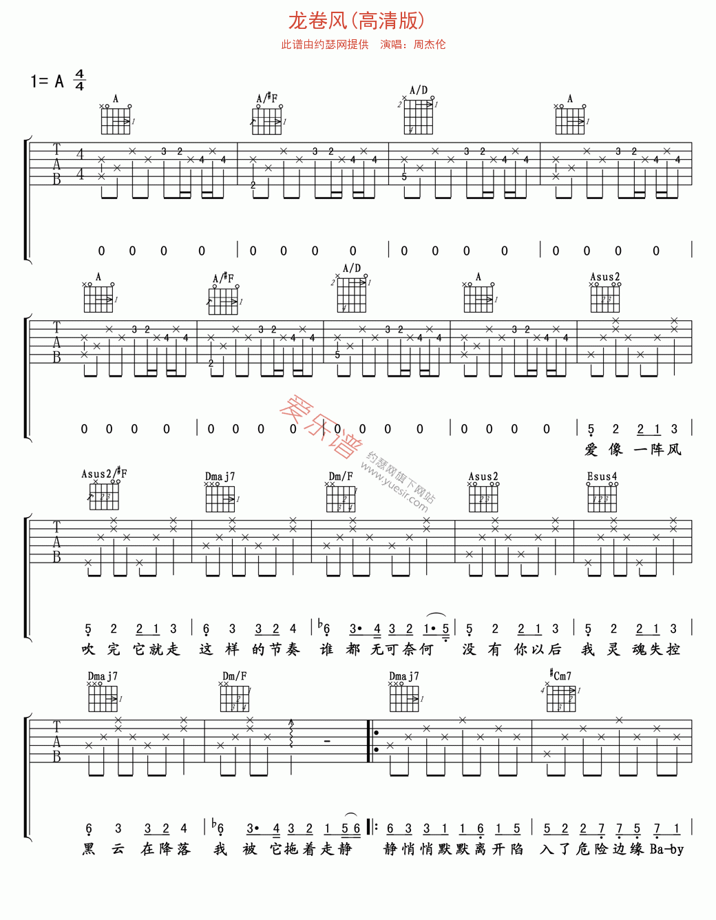 龙卷风吉他谱-周杰伦六线谱原版-高清版高清简单图片谱