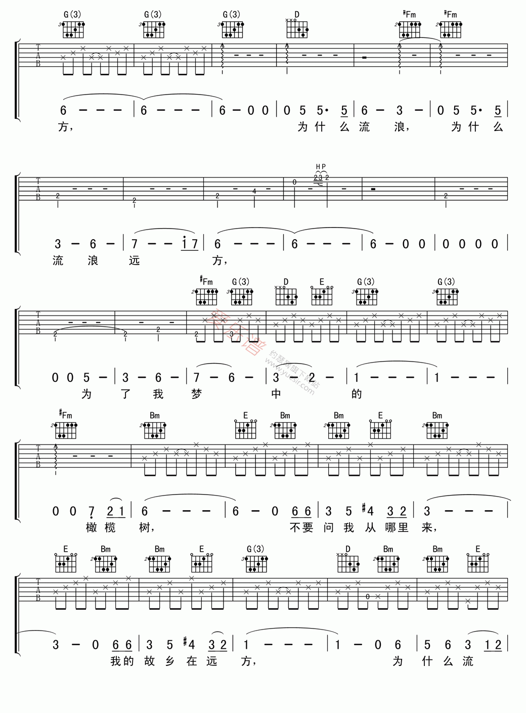 橄榄树吉他独奏简单版图片