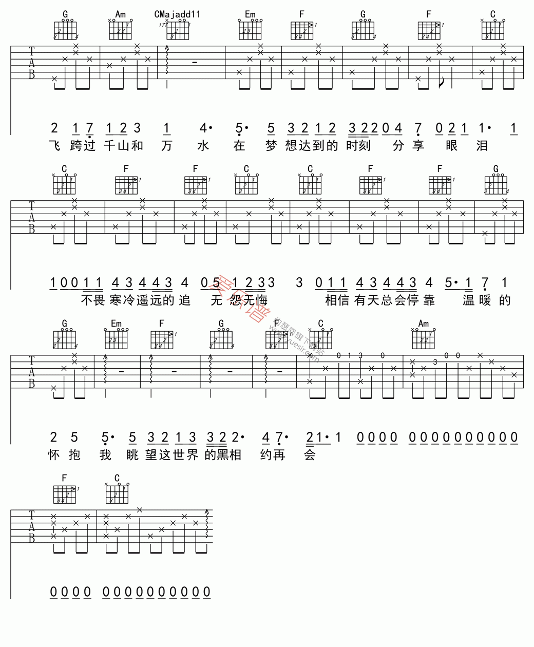 候鸟吉他谱尚雯婕图片