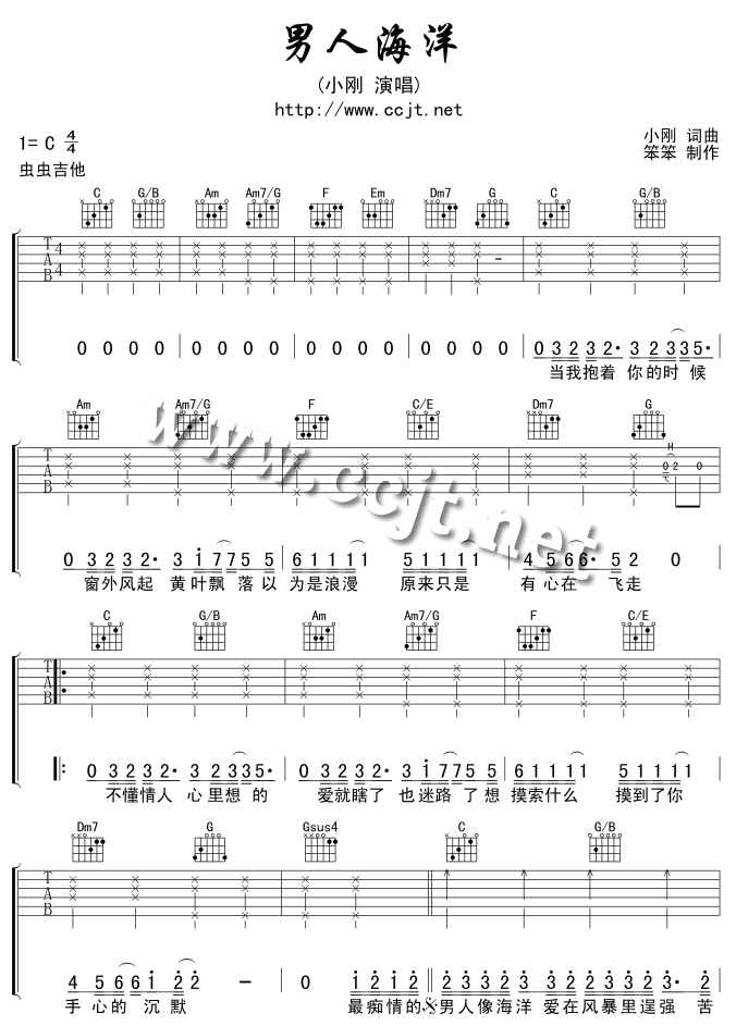 男人海洋吉他谱-周传雄六线谱原版-高清简单图片谱